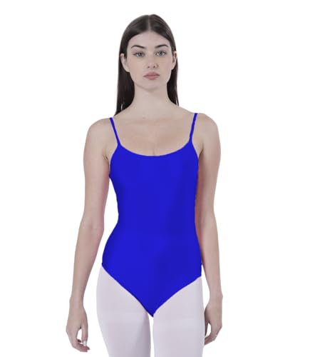 Body Maillot de Danza Ballet Gimnasia Mujer Tirantes sin Mangas con Cuello Redondo y Cubre la Espalda, Bodi No Transparenta Ajustado para Danza Baile Gimanasia Ritmica (L, Azul)