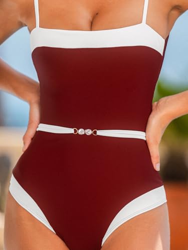 CUPSHE Women's One Piece Swimsuit Square Neck Bathing Suit Color Block Crisscross Back Cutout Adjustable Straps Self Tie4