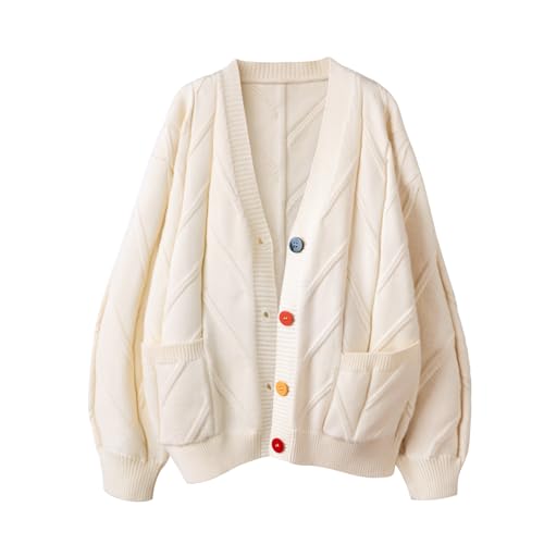 Women's Cable Knit Long Sleeve Open Front Cardigan Sheep V-Neck Button Down Embroidery Wool Blend Sweater Coat Outwear (M, Z-Apricot) by ebossy - Used condition - US$32.79