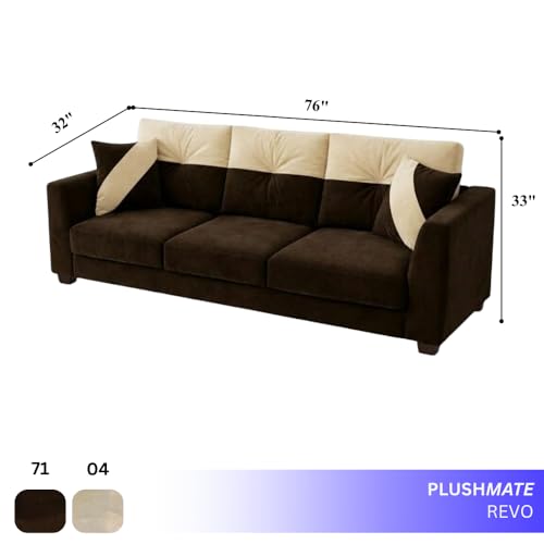 Image of Revola Plush Comfort Sofa | 3 Seater | Luxury Velvet Suede Fabric | Modern Living Room Sofa | Dark Brown - Cream