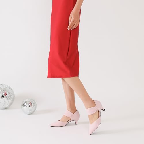 Image of RIBONGZ Kitten Heels for Women Closed Toe Comfortable Low Heels Pointed Toe Sexy Slip on Pumps Bridal Party Dressy Shoes