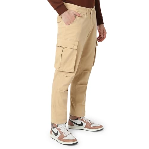 Image of Spykar Men's Relaxed Fit Mid Rise Mid-Rise Casual Cargos