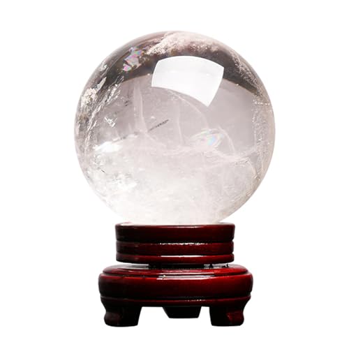 Crystal Sphere with Stand, Clear Quartz Crystal Ball, Witchcraft Magical Accessory for Gifts Family Decorative, Home Office Deco