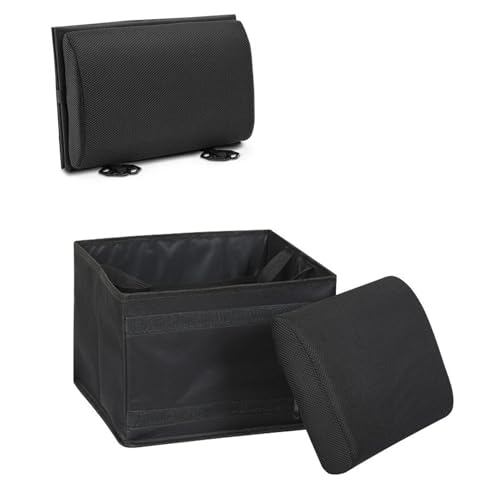 YFFSFDC シートボックス 腰クッション 30L大容量 2WAY ｜車内収納ボックス＋運転席/助手席用低反発背当てクッション｜シエンタ・ハイエース・n-box対応｜折りたたみ式・洗えるカバー付き（ブラック）