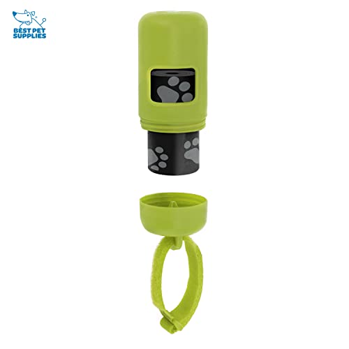 Image of Best Pet Supplies Dog Poop Bag Holder Leash Attachment with 30 Bags, Reusable Dispenser for Travel, Walking, Park, and Outdoor Use, Durable with Clip-On - Lime Green, Pack of 2