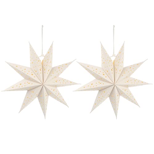 2pcs Paper Star Lantern Lampshade 9 Pointed Star Hanging Decorations for Christmas New Year Wedding Party Holiday Birthday