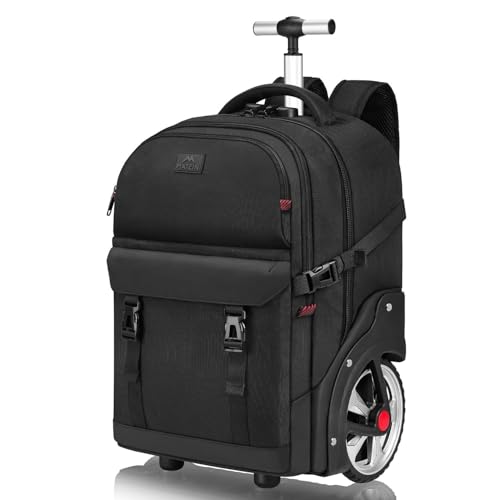 MATEIN Mochila con Rueda Adulto, Mochila Grande 50L Antirrobo Impermeable Hombre con Ruedas Ocultables Puerto de Carga USB y Compartimento Portatil 17 Pulgadas para Viaje, Trabajo, Universidad, Negro