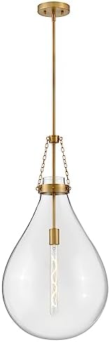 Hinkley Eloise 46054LCB Large Pendant Light, Bold, Raindrop-Shaped Clear Glass Shade, Delicate Chain Accents, Lacquered Brass and Clear Glass