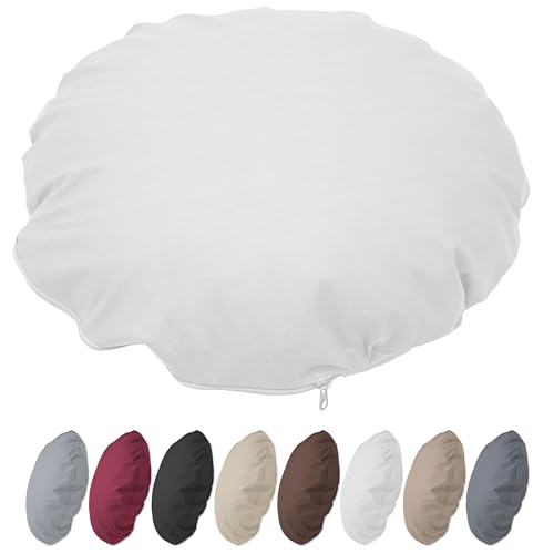Nurtextil24 Kissenbezug Rund 40cm Ø Durchmesser Weiß Reißverschluss Bodenkissen Sitzkissen Rundkissen Stuhlkissen 100% Baumwolle Bettkissen Sofakissen Kopfkissen Hülle Überzug