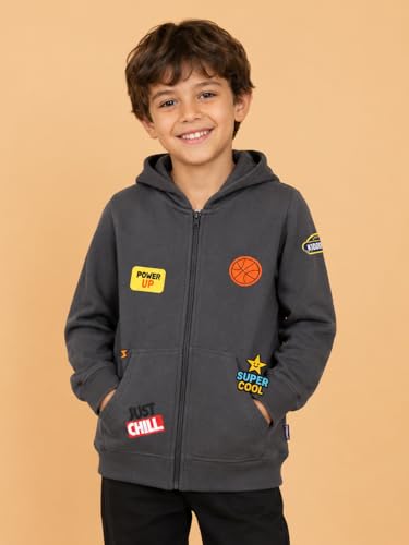 Image of Unisex Kids Solid Full Sleeve Zip Front Open Hooded Sweatshirt