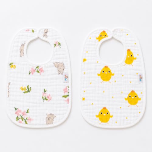 Image of BabyGo Muslin Cotton Baby Bibs | Pure Cotton 8-Layer Super Absorbent Cartoon Print Feeding & Drool Bibs | Ultra-Soft, Washable & Reusable Bibs for Infants, Toddlers & Newborns | Pack of 2 (Multicolor)