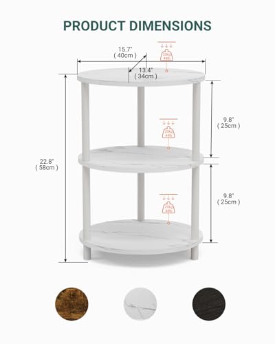 Image of Small Round Side Table - 3-Tier Oval Accent Table for Small Spaces, Rustic Wood and Metal Couch End Table, Nightstand for Bedroom or End Table Living Room, Set of 2, Marble White