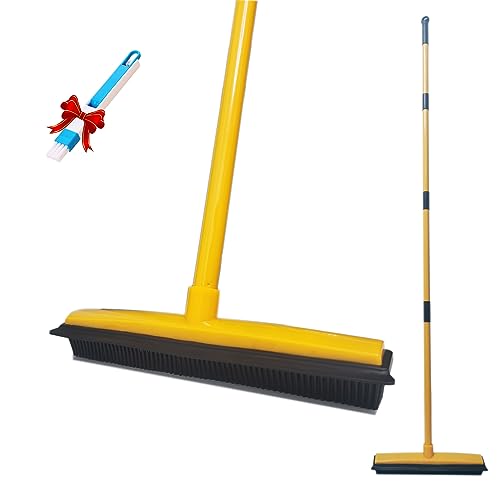 HISOHIK Rubber Broom Carpet Rake for Pet Hair Removal - Handled Fur Remover, Non-Scratch Sweeper for...