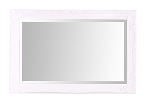 Espejos seleccionados Rhone Espejo de pared grande - Estilo barroco antiguo - Madera maciza - Acabado a mano - Blanco mate - 60 cm x 90 cm