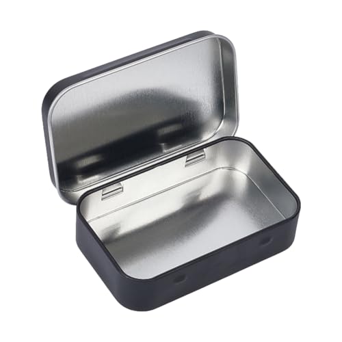 Image of 4 Pack 2 Colors Tin Box Empty Hinged Tins Mini Portable Metal Rectangular Black Silver DIY Storage Travel Outdoor Case Metal Boxes with Hinged lids for Home Keys Organizer Jewelry Crafts