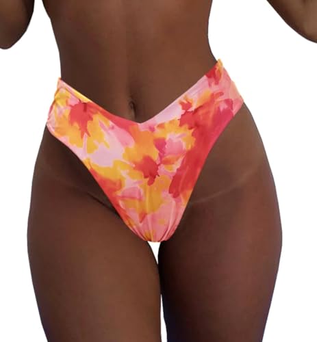 Image of geluboao Women's Bikini Bottom Sexy V Cut High Cut Swimsuit High Waisted Bathing Suit Bottoms