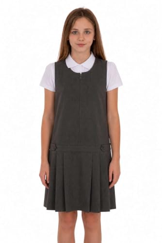 Image of 2 Pack Girls Pleated School Pinafore Heart Zip Grey Black Ages 3-16