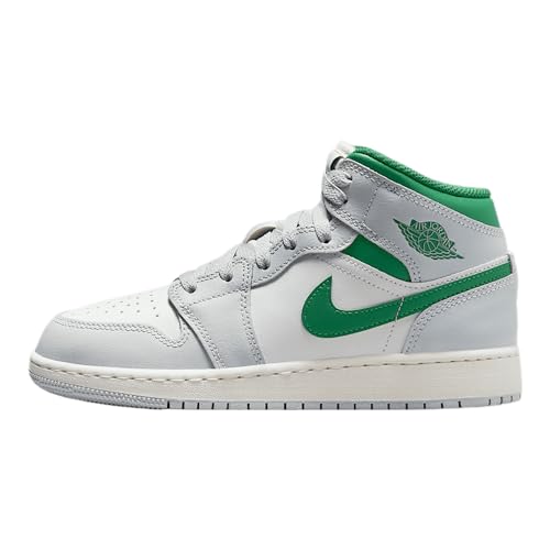 Air Jordan 1 Mid Big Kids' Shoes (DQ8423-142, Summit White/Pure Platinum/Sail/Pine Green) Size 6