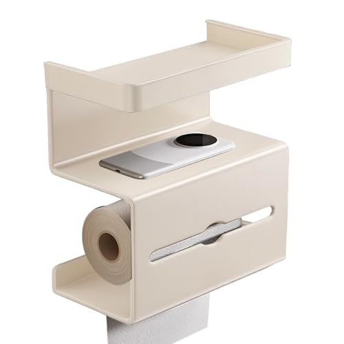 Portarrollos De Papel Higiénico De Pared con Estante | Soporte Sin Taladros para Papel WC,Organizador Moderno para Baños Pequeños Apartamentos Caravanas y Espacios Comerciales