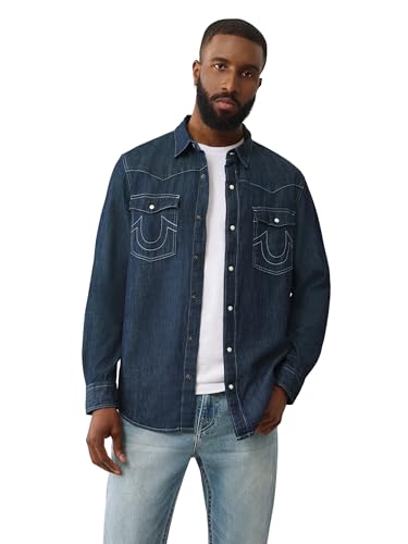 True Religion Men's Dark Wash Western Shirt