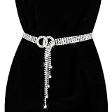JIEYAO Rhinestone Waist Belt for Women, Adjustable Silver Waist Chain Belt Crystal Bling Belt Diamond O-Ring Waistband