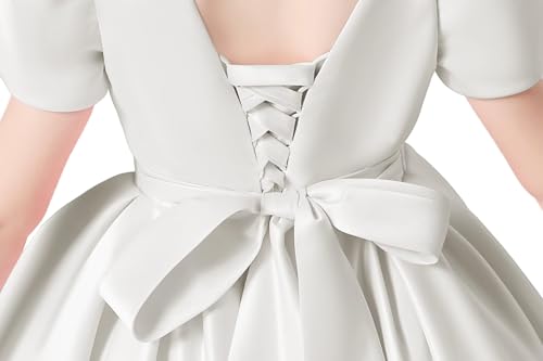 dideyttawl Short Satin Flower Girls Dress for Wedding Big Bow Short Sleeves Prom Gowns for Girls 3-16 First Communion Dress2