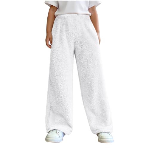 Unisex Kids Fuzzy Fleece Pants Wide Leg Soft Cozy Fluffy Casual Pants Elastic Waist Winter Warm Plush Sweatpants