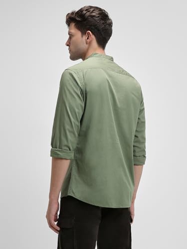 Image of Dennis Lingo Men's Cotton Solid Slim Fit Mandarin Collar Full Sleeves Casual Shirt