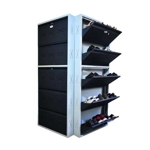 Image of I Metal Shoe Rack I Double Lock I Slim and Wall Mounted I 5 Shelves (Grey Colour) I Coad LC 2L-05 GR I Height 71.5 Inches, Width 29 Inches, Depth 5.5 Inches I 3 Years Warranty.