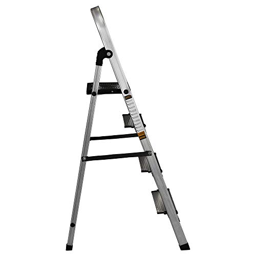 Image of Broad Step Broad Platform Foldable Aluminium Ladder for Home Use (Silver-Black) by Paras Corporation (4 Step)