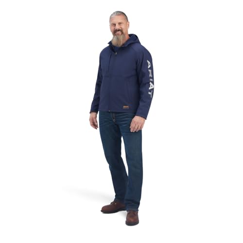 Image of ARIAT Men's Rebar Stretch Canvas Softshell Hooded Logo Jacket
