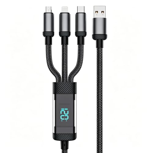 Image of Verilux 3 in 1 Type C Cable Fast Charging with Digital Display 6.6FT /2M, PD 120W Type C /27W Lighting /10W Micro USB Cable with 480Mbps Data Transmission for iPhone 17 /16 /15, Galaxy S26 /S25 /S24