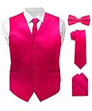 Vittorio Farina Solid Hot Pink Suit Vest for Men Set of 4 - Vest, Tie, Bow Tie & Pocket Square (XL)