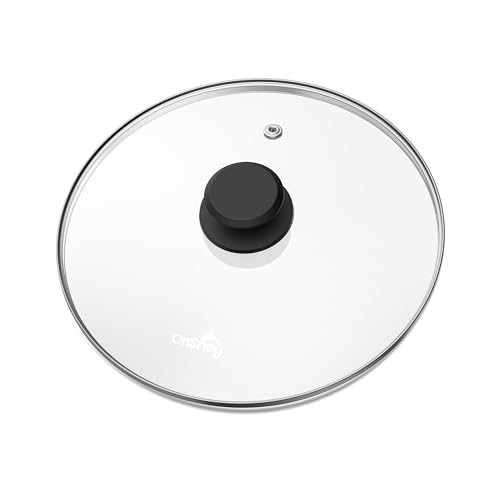 CnSneg Tempered Glass Lids for Pots and Pans Cast Iron Skillet Lid 10.5 Inch Round Frying Pan Lid Replacement Pan Cover Crock Pot Lid with Stainless Steel Rim Dishwasher Safe Cookware Pot Covers
