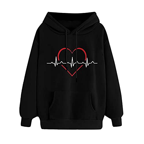 riou Mujer Sudaderas con Capucha Moda Tops Corazón Lindo Impreso Suelta Camiseta Manga Larga...