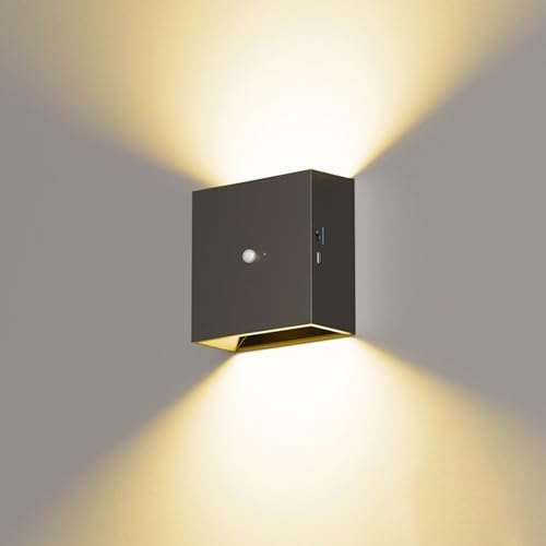 Suright Akku Wandleuchte mit Bewegungsmelder, LED Aufladbare Wandleuchte Innen mit 3 Modi (AUTO/AUS/EIN), 3000K Warmweiß Wandlampe Kabellos für Treppe, Flur, Wohnzimmer, Schlafzimmer, Garage, Schwarz