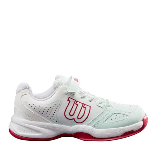 Wilson Mädchen Tennisschuhe, KAOS JUNIOR QL, Hellgrün/Weiß/Pink, 34 2/3, Für alle Bodenbeläge, Alle Spielertypen, WRS327930E025