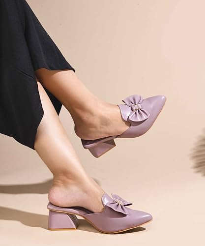 Image of JM LOOKS Women's Pointed Toe Mules with Bow Accent Stylish Block Heel Slip-On for Effortless Elegance For Women & Girls