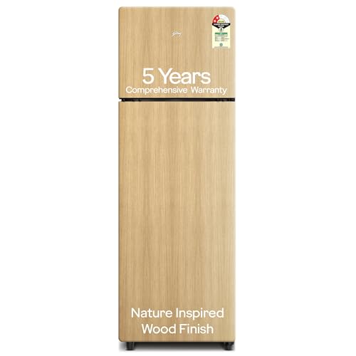 Image of Godrej 244 L 2 Star 5 Years Comprehensive Warranty Wood Finish, 30 Days Farm Freshness, Frost Free Inverter Double Door Refrigerator (RT EONVOGUE 280B RI OK WD, Oak Wood)