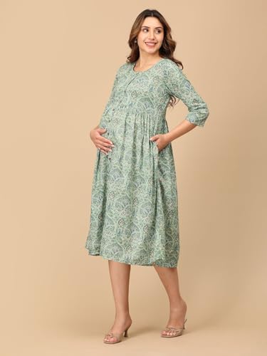 Image of The Mom Store Maternity and Nursing Sleeveless Dress for Women | Casual Dress | Pre and Post Pregnancy Wear | Printed Stylish Dress for New Mom | Trendy Dresses for Women's