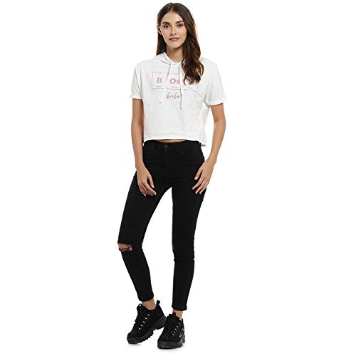 Image of PINACOLADA Women's Hooded Cropped Top for Casual Wear | Crew Neck | Short Sleeve |Poly Cotton Top Crafted with Regular Sleeve & Comfort Fit for Everyday Wear