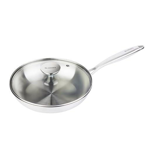 Dr.HOWS ESSENTIAL Tri-ply Stainless Steel Wok Pan, Kitchen Woks & Stir-fry Pans with Lid, Works on Induction, Dishwasher and Oven Broiler Safe, Cooking Frying Pan, Silver (9.5