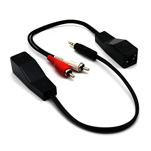 LOKEKE Cable de audio estéreo TRSM 1/8 de 2 RCA con conector jack rojo y blanco a DC3,5 mm TRSM sobre cable Cat5/6, RJ45 hembra a 2RCA macho y RJ45 hembra a DC3,5 mm 1/8 estéreo macho Cable de audio