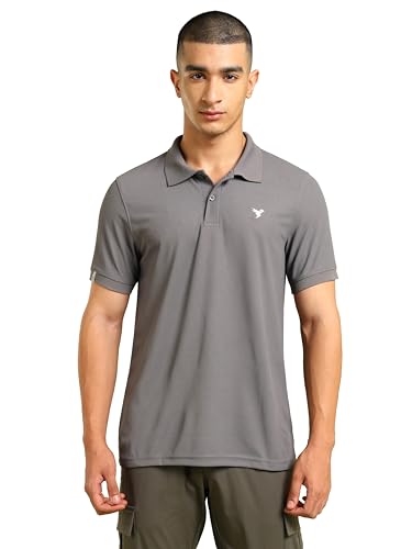 Image of TECHNOSPORT Men's Solid Slim Fit Polo Collar T-Shirt MATPIQ Half Sleeve Button Polyester for Gym Running Workout UPF50+ Anti Odour