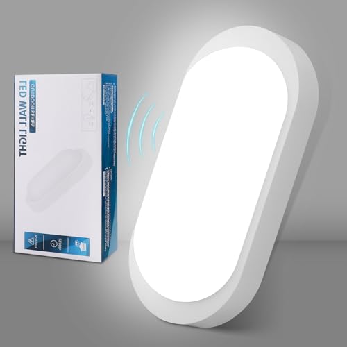 GOOSKI LED Kellerlampe mit Bewegungsmelder Innen, IP65 Kellerleuchte LED Wandlampe, 12W 1200LM Deckenleuchte mit Bewegungsmelder, 4000K Feuchtraumleuchte Oval für Keller Treppe Garage Flur