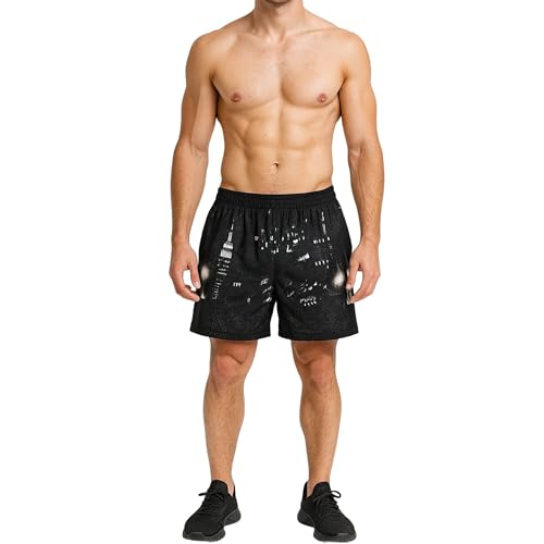 Men’s Mesh Basketball Shorts Graphic Cityscape Print Quick-Dry Loose Fit Training Gym Running Short w Pockets3
