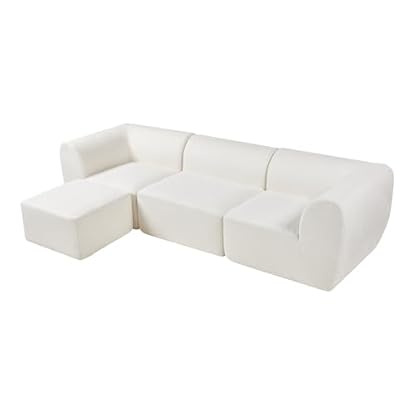 [en.casa] Modular Sofa 3-Sitzer Hurvas mit Longchair Wohnzimmer Couch Bouclé Polstersofa 2 x Eckelement mit Armlehne 1 x Mittelelement 1 x Hocker Relaxsofa 76 x 313 x 181 cm Cremeweiß – Bild 7