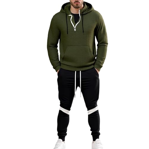 Conjunto de chándal jacquard para hombre, con capucha y correr, pantalones y ropa deportiva, conjunto de fitness, cálido, otoño, invierno, sudadera con capucha de calle Hip-Hop, verde, XXL