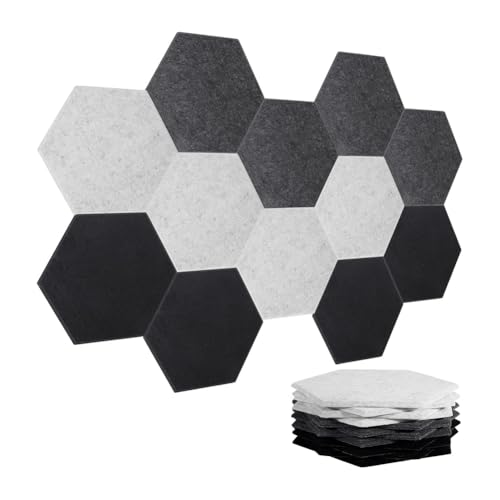 Flaroey Paneles acústicos, paquete de 12 paneles de pared insonorizados, autoadhesivos, absorbentes de sonido, paneles hexagonales a prueba de sonido
