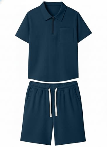Image of Jawdrobe Men's Polo T-Shirt and Shorts Co-Ord Set | Summer Casual Matching Outfit | Breathable Casual Two Piece Set for Beach | Travel | Vacation Wear